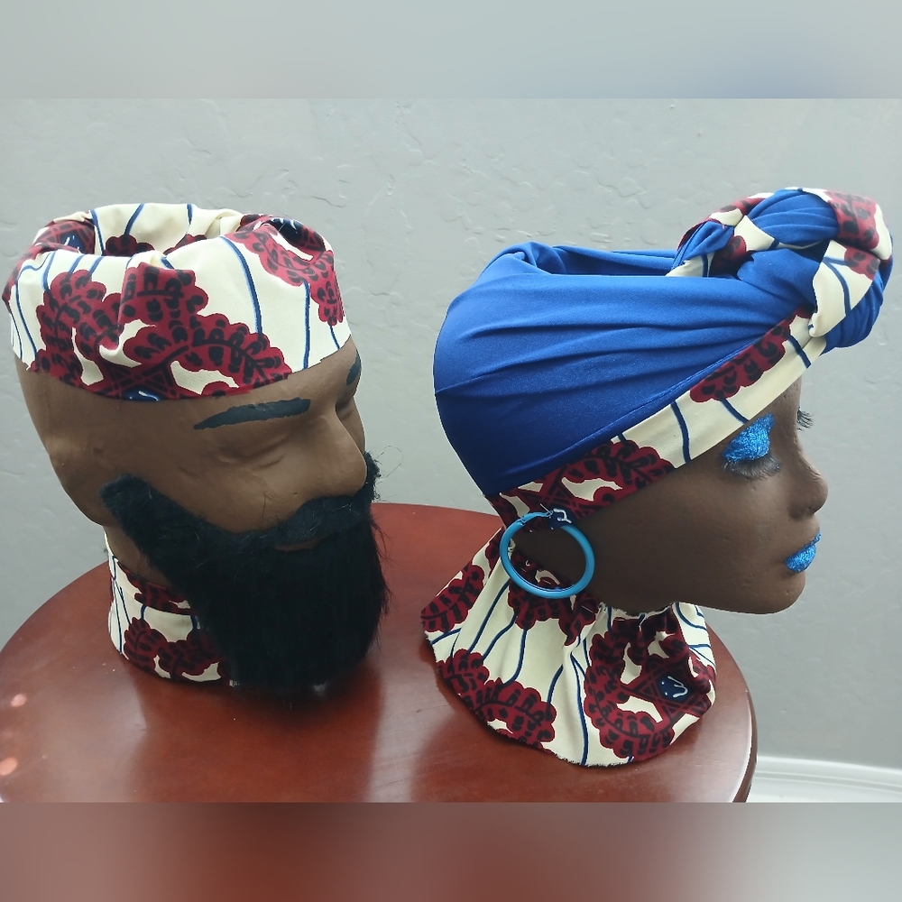 Blue and Red Patterned Headwrap Set - Picture 2 of 5